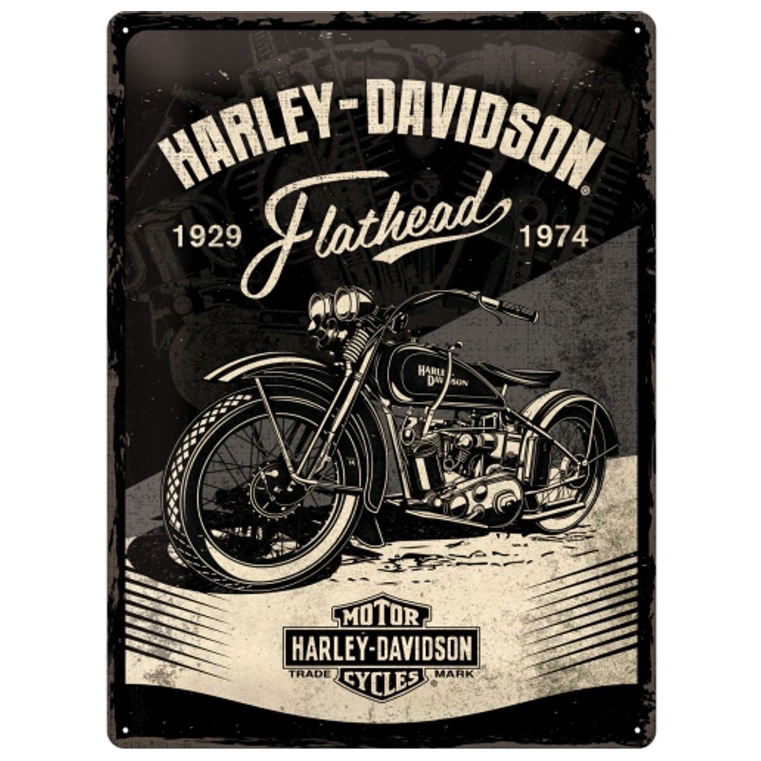 Blechschild - Harley Davidson - Flathead, Black