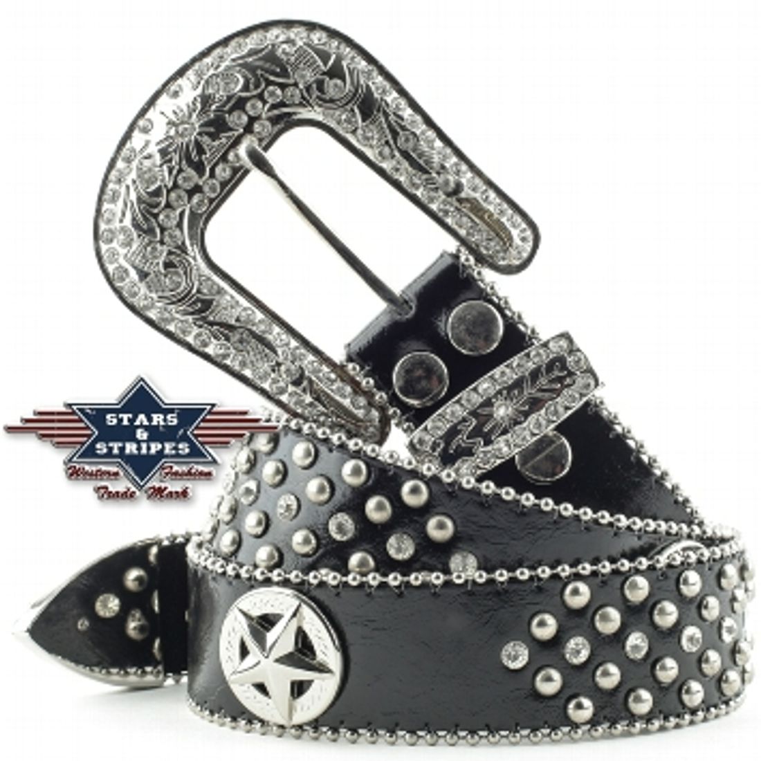 Ledergürtel für Damen - Concho Stone, Schwarz