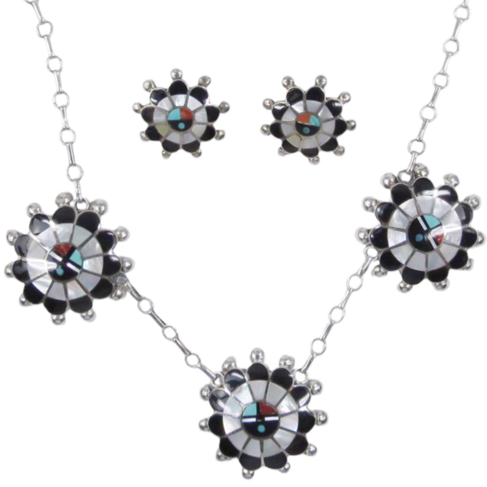 Indianerschmuck-Set: Kette und Ohrstecker - Pawn-Schmuck - Pauline Lonjose Premium Sunface