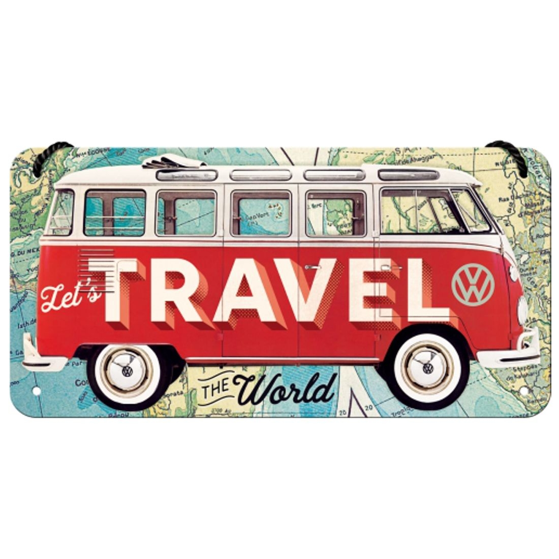 Blechschild zum Hängen - VW Bulli - Let's Travel The World