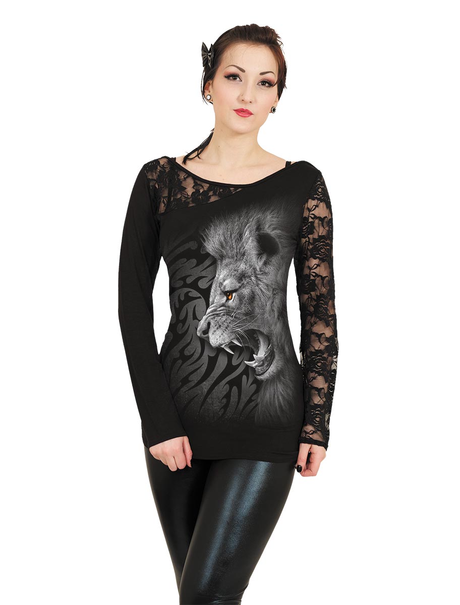 Reduziert - Spiral Longsleeve Rosennetz - Tribal Lion, Größe 2XL