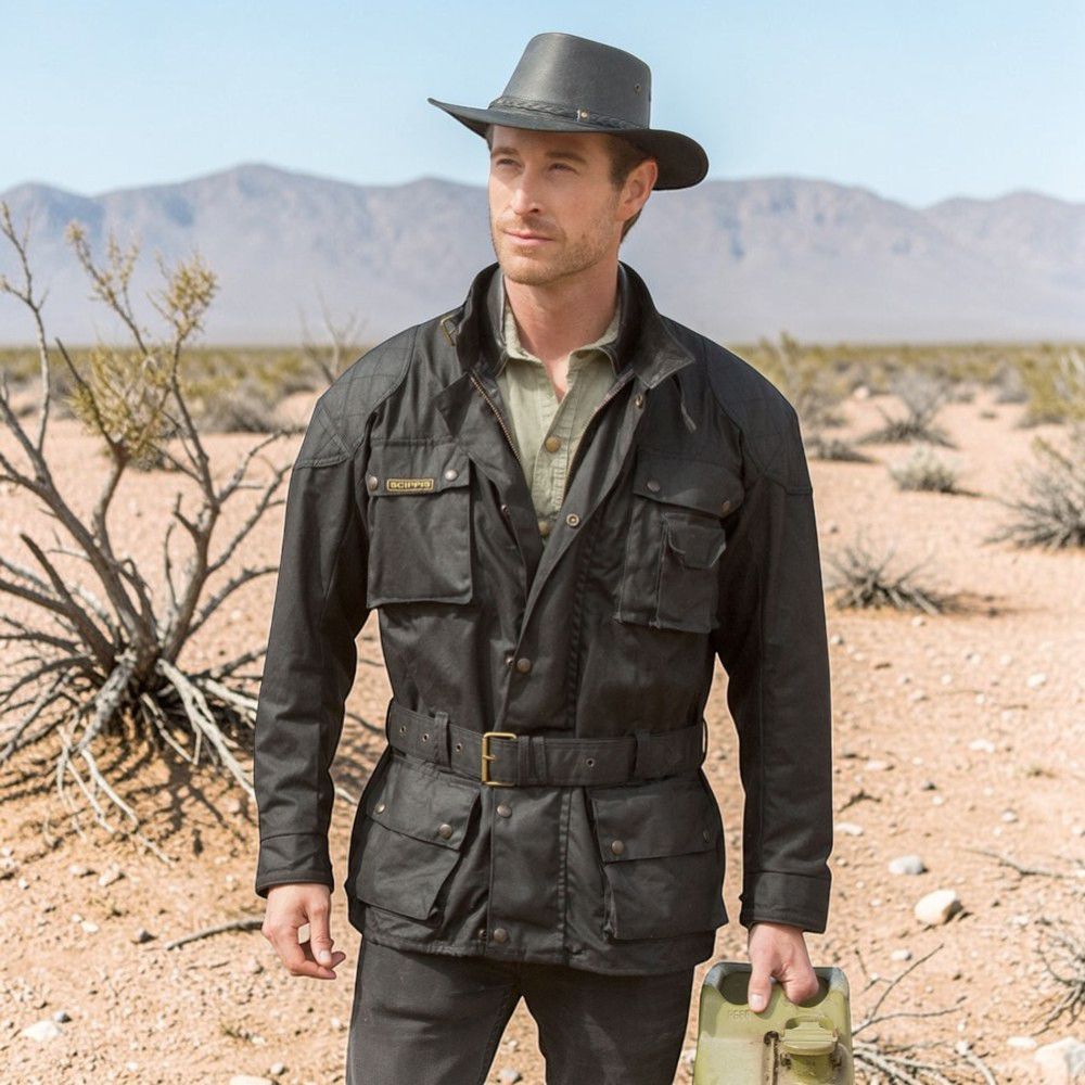 Scippis Oilskin Motorrad-Jacke für Herren - Cruiser, Schwarz