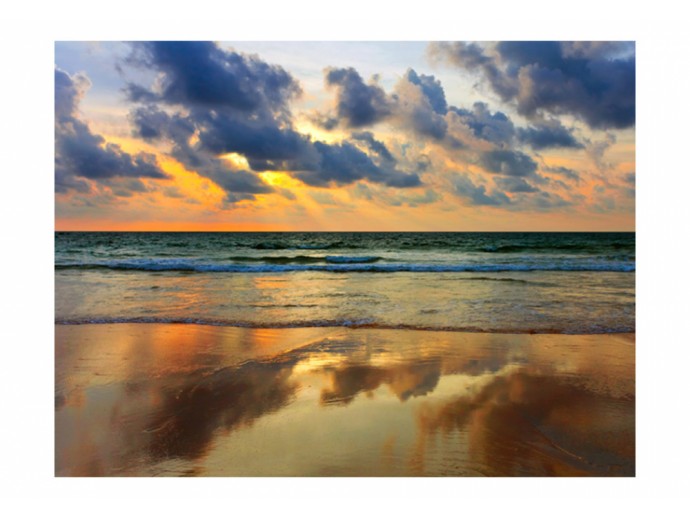 Fototapete - Farbenfroher Sonnenuntergang am Meer