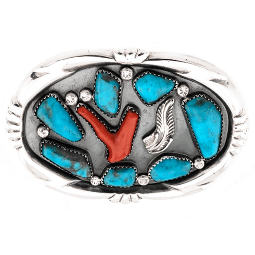 Indianerschmuck Gürtelschnalle aus Sterling Silber - Premium Zuni Buckle
