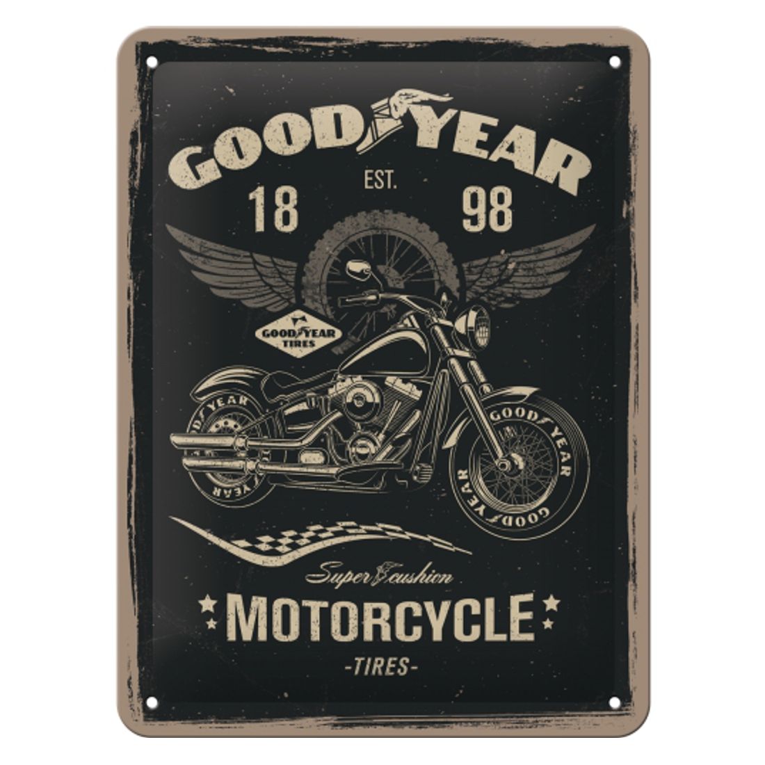 Blechschild - Hot Fifties - Goodyear - Motorcycle Tires, klein