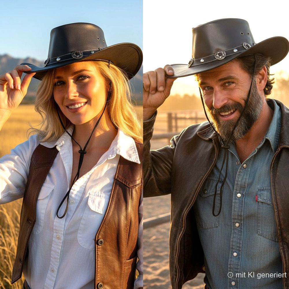 Formbarer Westernhut aus Leder mit Kinnriemen - Concho, Braun
