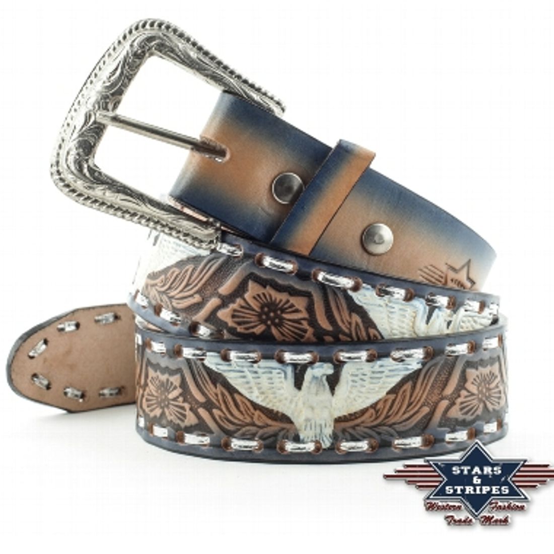 Ledergürtel im Westernstil mit Donnervogel / Marke: Stars & Stripes