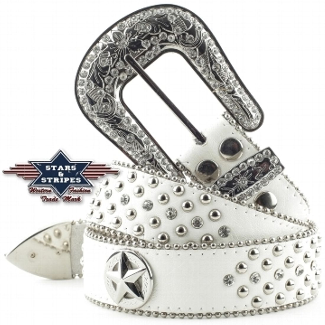 Ledergürtel für Damen - Concho Stone, Weiß