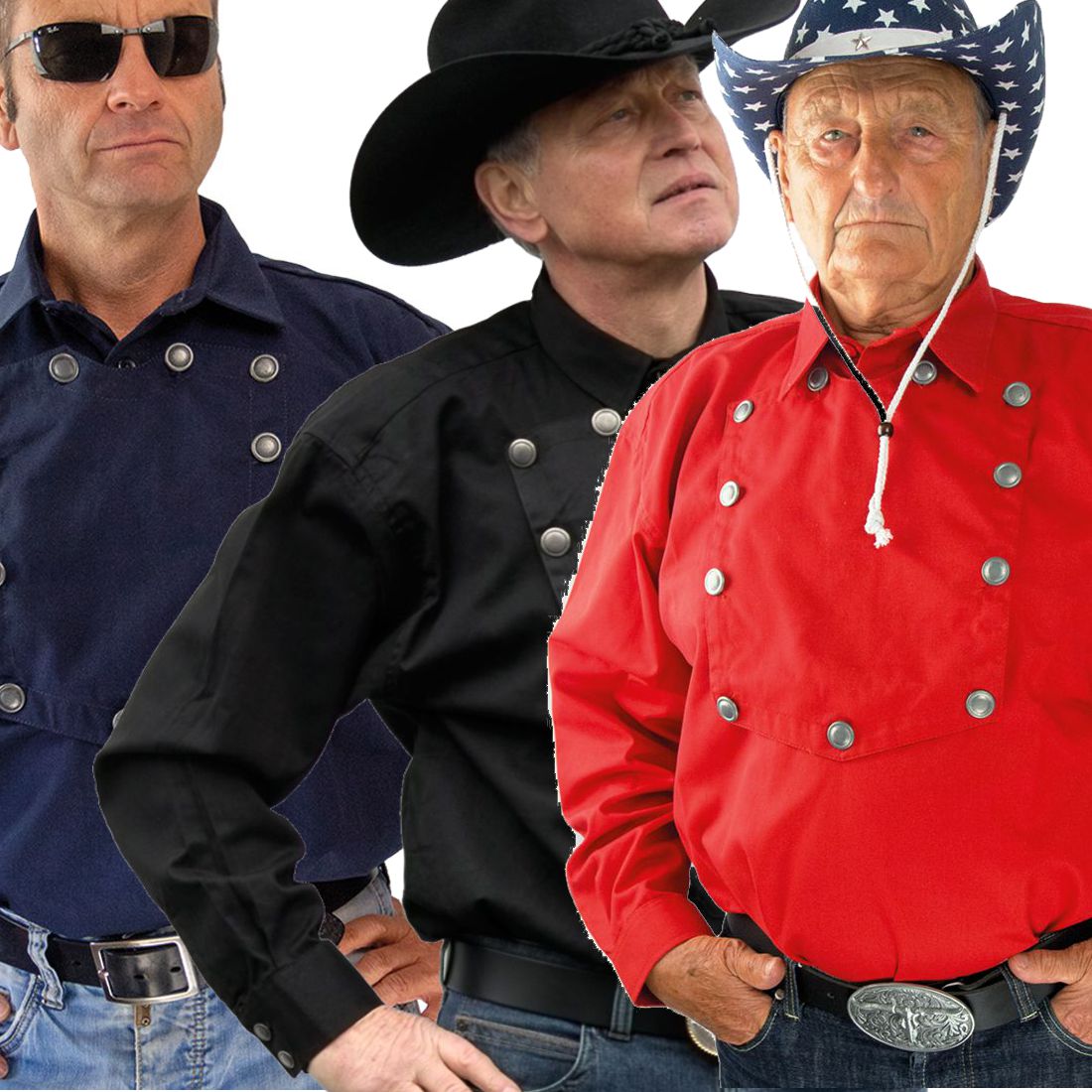Old Style Westernhemd - John Wayne, Blau