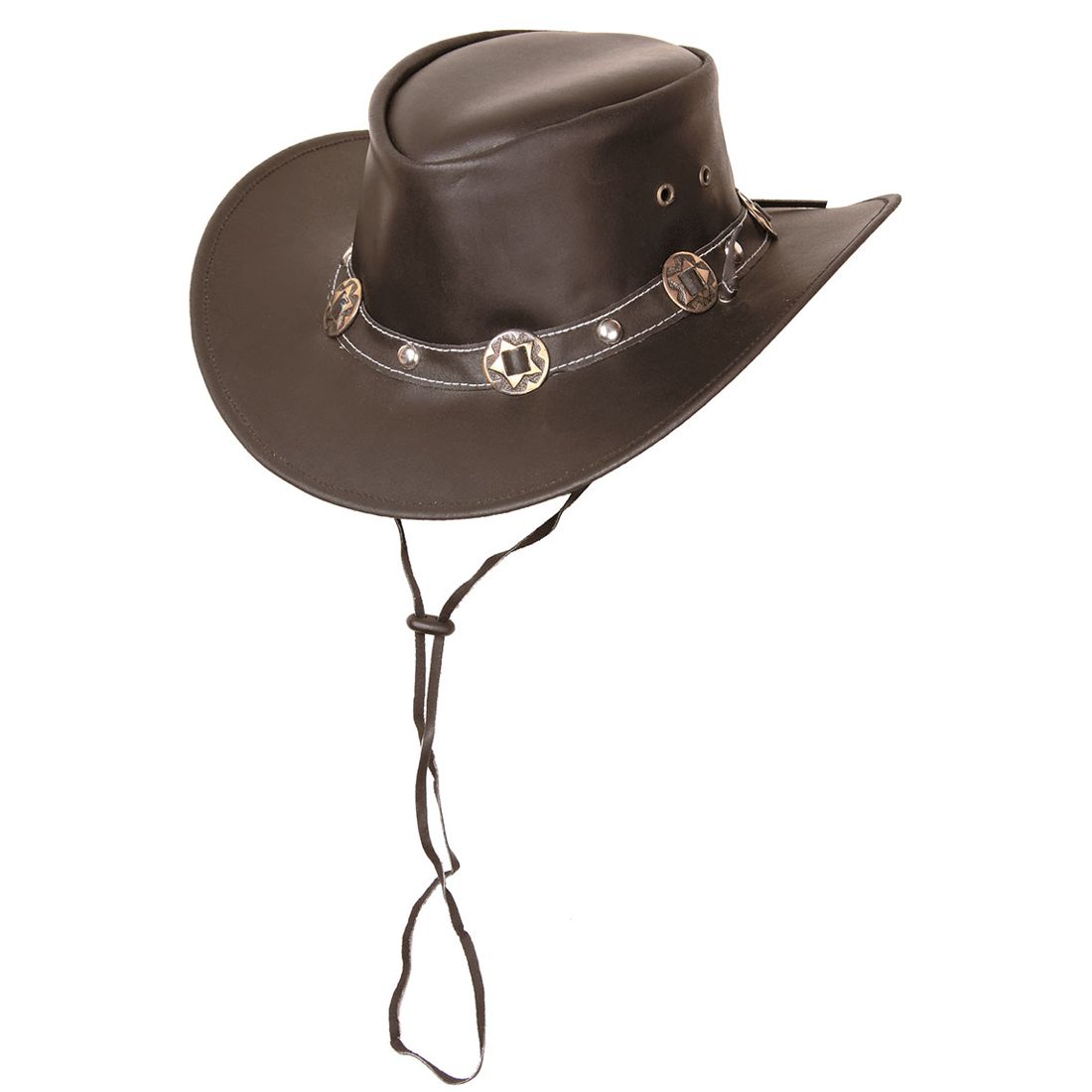 Formbarer Westernhut aus Leder mit Kinnriemen - Concho, Braun