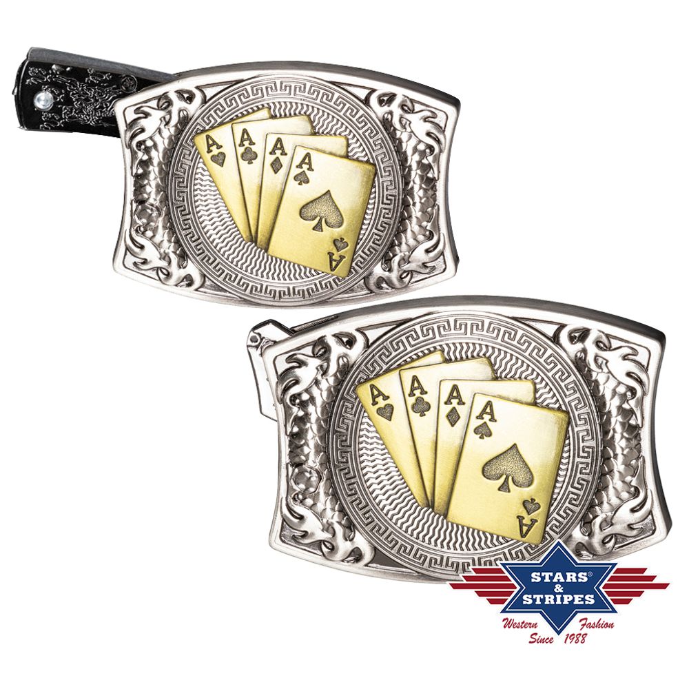 Gürtelschnalle Pokerkarten - mit Taschenmesser