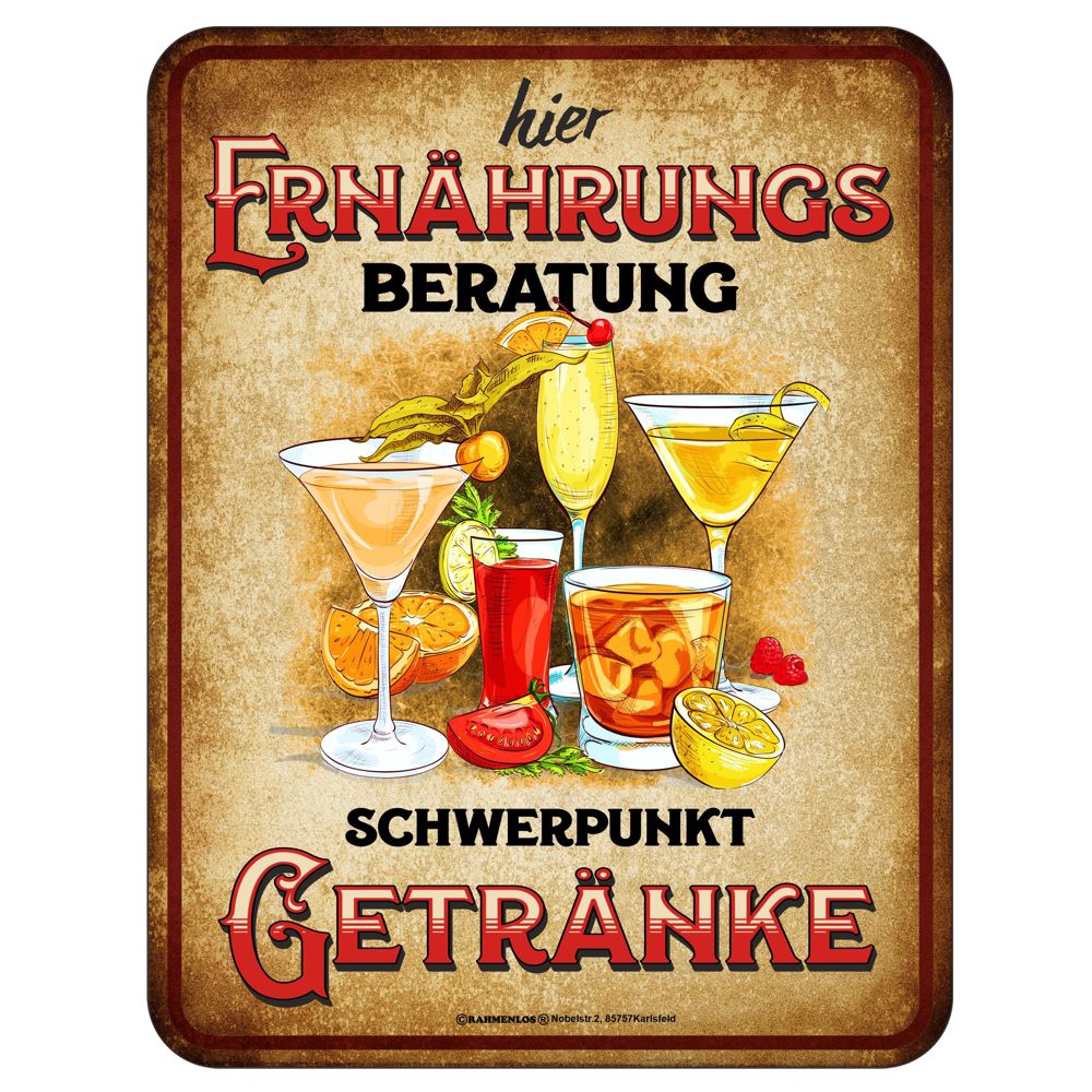 Blechschild - Ernährungserklärung Getränke
